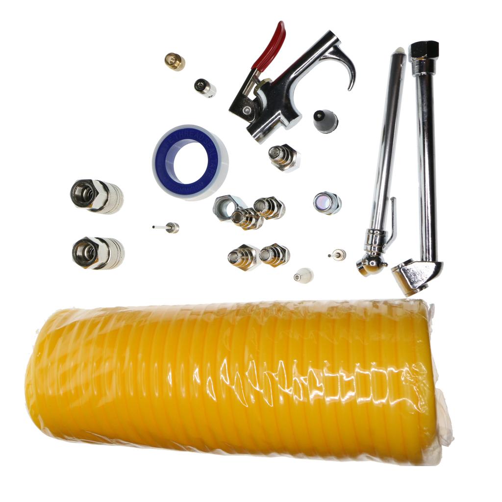 Air Tool Connection Accessories Kit Blow Gun Coil Hose Tyre Inflator Gauge