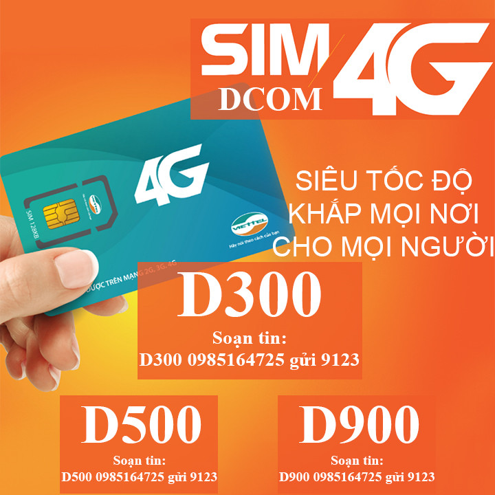 Sim Dcom 4G D300 Viettel Trọn Gói 6 Tháng (4Gb/Tháng) tốc độ cao