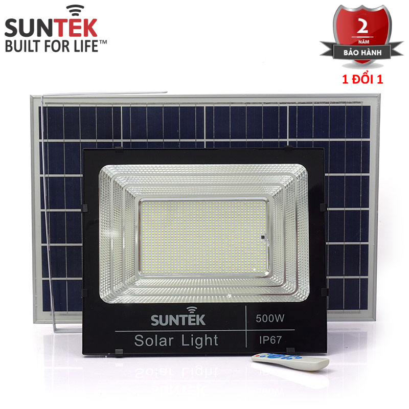 Đèn Pha Năng Lượng Mặt Trời SUNTEK LED Solar Light 500W - Chiếu sáng liên tục 18 giờ | Tuổi thọ 6-7 năm | Chống Nước/Bụi/Sét | Tự động Bật/Tắt | Điều khiển Từ xa - Hàng Chính Hãng - Bảo hành 2 năm 1 đổi 1