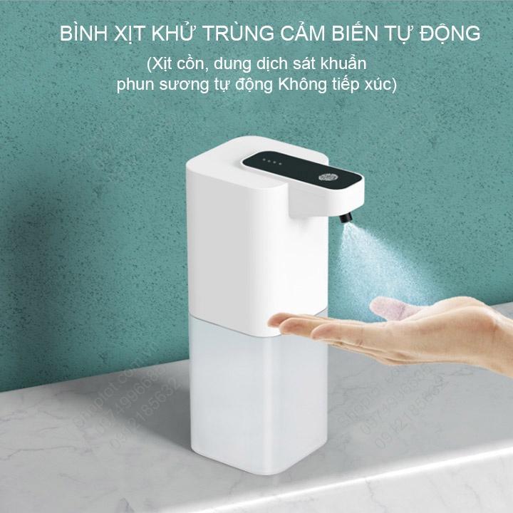 Bình phun xịt khử trùng tay cảm biến tự động, loại dùng pin sạc, xịt phun sương dung dịch khử trùng, dung tích 400ml