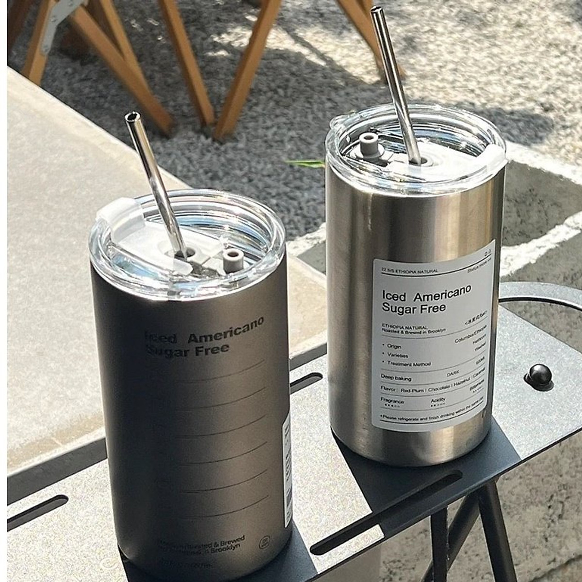 Cốc Giữ Nhiệt Iced Americano Bằng Inox 304 Không Gỉ Có Ống Hút