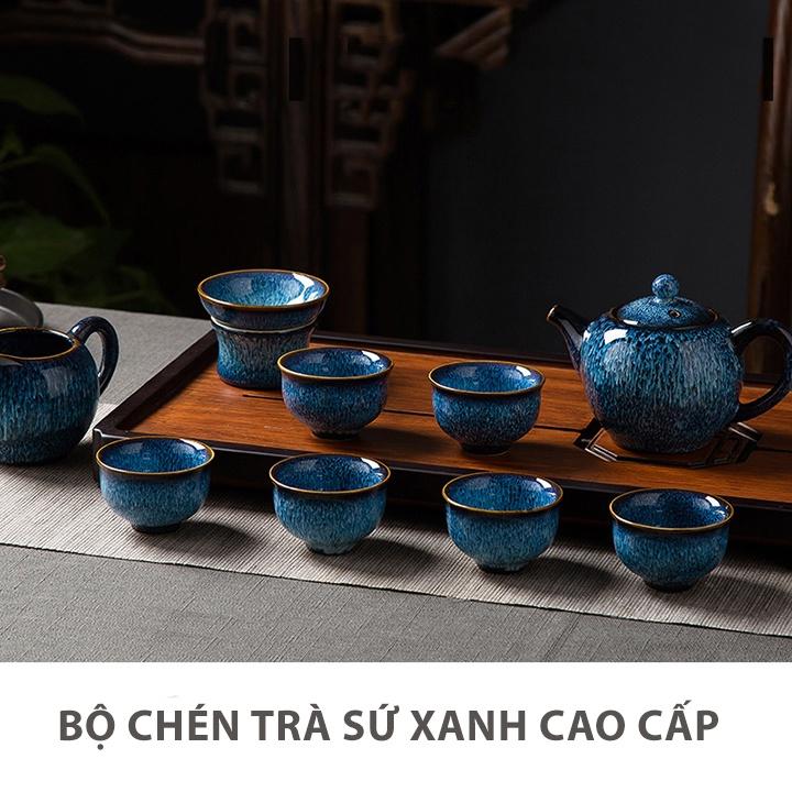 Bộ Chén Trà Sứ Men Hỏa Biến Màu Xanh Cao Cấp