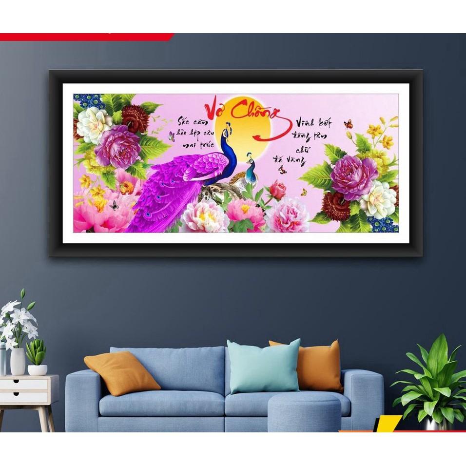 Tranh đá vợ chồng công hoa mẫu đơn VS312 - kích thước: 100 * 48cm.