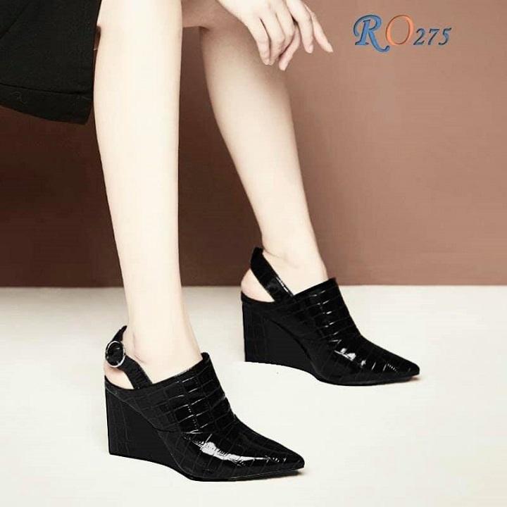 Giày sandal nữ cao gót 7 phân màu đen hàng hiệu rosata ro275