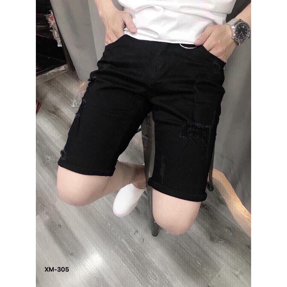 Quần short jean nam đen trơn short jean trắng trơn short jean rách xước