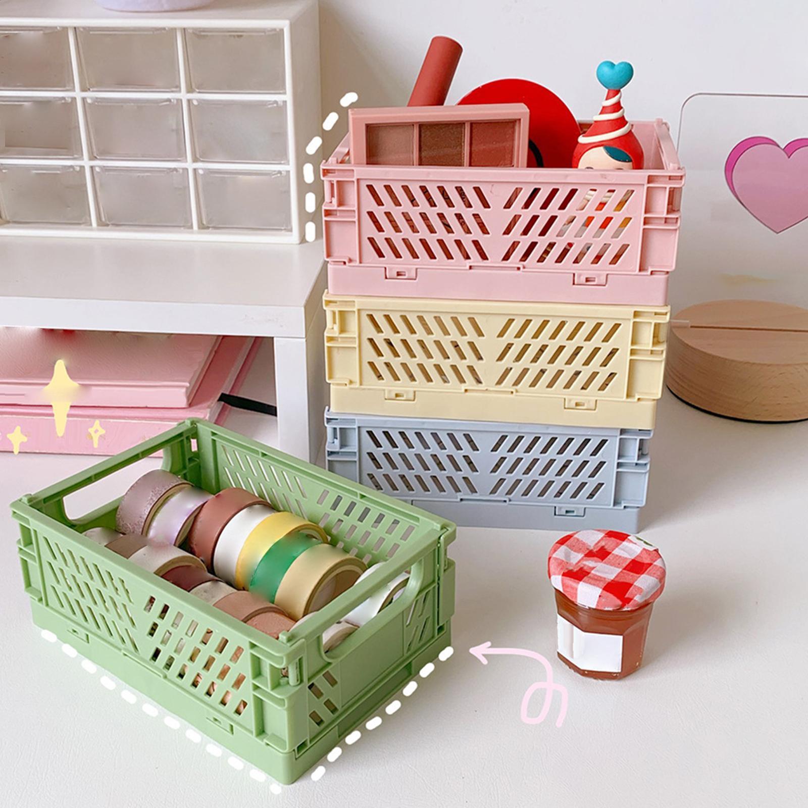 2x Folding Storage Basket Storage Crate with Handle for Bedroom Desk Green