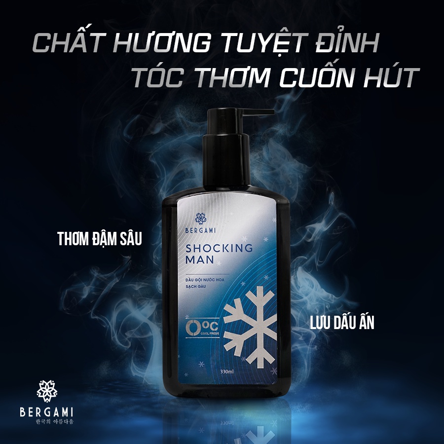 Combo Dầu gội Nam hương nước hoa cao cấp và nước hoa nam Bergami chính hãng mê hoặc XẠ HƯƠNG 330ml, 35ml