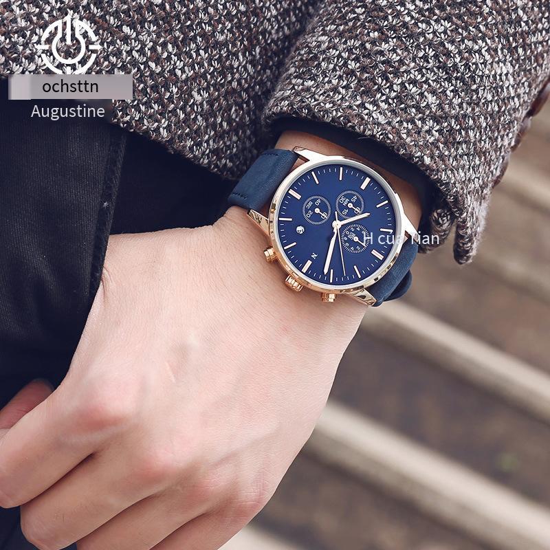 Giá thấp nhất Thương hiệu OCHSTIN Đồng hồ đeo tay nam thời trang đa chức năng Thạch anh cao cấp Doanh nghiệp không thấm nước Đồng hồ đeo tay nam da thật chống thấm nước