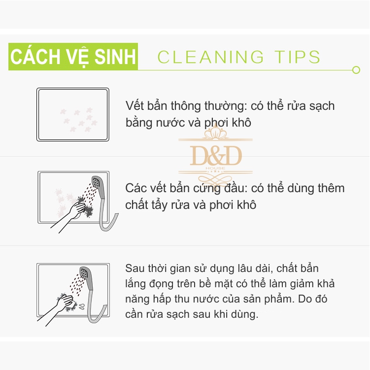 Miếng lót, tấm lót hút nước bằng đất xốp Diatomite (22.5x7cm) họa tiết, thông điệp dễ thương