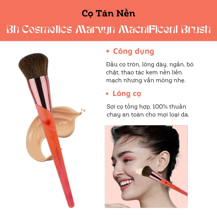 Cọ Nền BH Cosmetics Đầu Tròn Marvyn Macnificent Foundation Brush Màu Cam 02