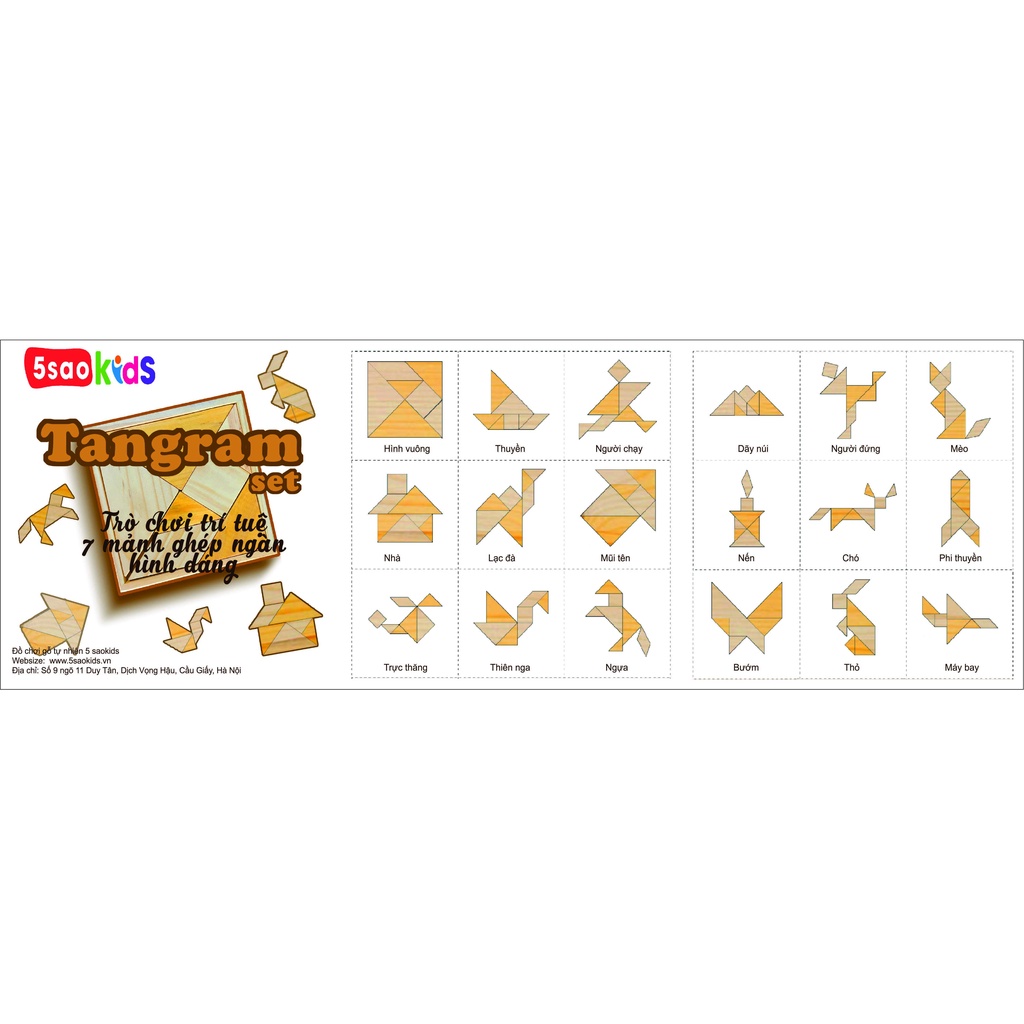 Bộ ghép hình tangram 7 miếng bằng gỗ - 5saokids