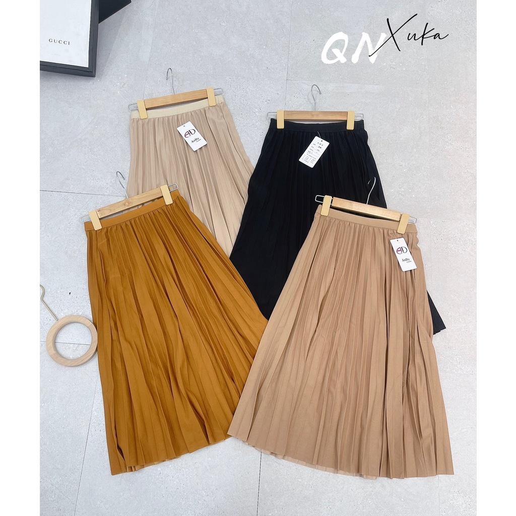 Chân váy dập ly dáng dài, Chân váy xếp ly không ánh nhũ cạp chun CV1328 - NhiNhi Shop