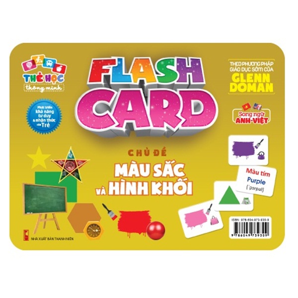 Flash card Theo phương pháp giáo dục sớm của Glenn Doman – Thẻ học thông minh (song ngữ Anh Việt) - Chủ đề: Màu sắc và Hình khối