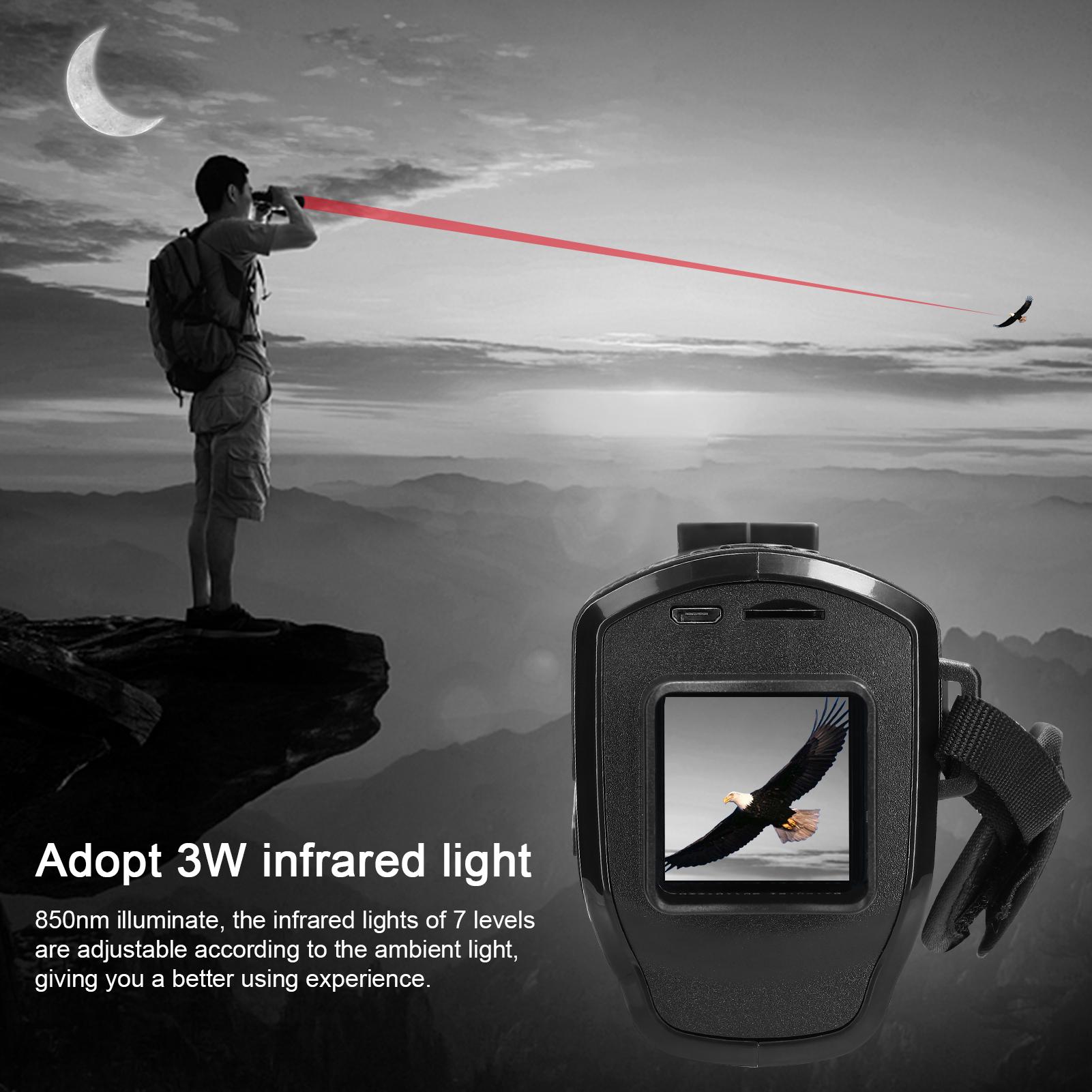 Portable Monocular Infrared Night-Visions Device Day Night Use Photo Video Playback Modes 5X Digital Zoom 300M Full Dark Viewing Distance with Wide Angle Lens for Outdoor Hunts Boating Journey