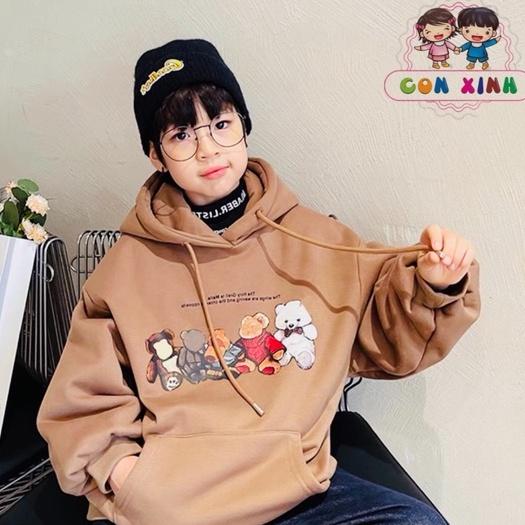 Áo hoodie unisex CON XINH form rộng nỉ nam nữ NHỮNG CHÚ GẤU thời trang thu đông cho trẻ em từ 4 đến 8 tuổi