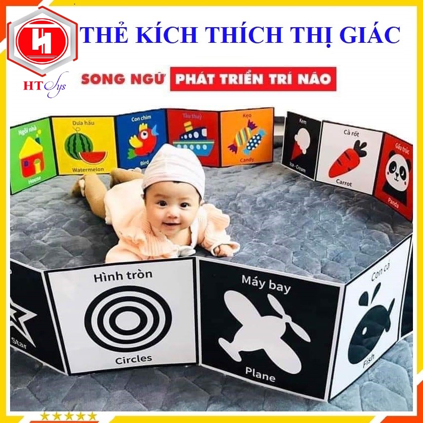 Thẻ Kích Thích Thị Giác Cho Trẻ Sơ Sinh, Trọn Bộ 3 Cuốn Kích Thích Thị Giác Song Ngữ Anh - Việt
