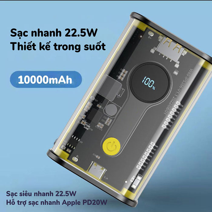 Pin dự phòng trong suốt DUDAO 10000mah, sạc nhanh Type C 20W,USB 22,5W- K16 kiểu dáng nhỏ gọn cho người dùng mang theo mọi nơi