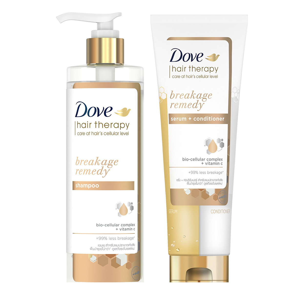 Combo Dầu gội và Kem Xả Serum 2 trong 1 Dove Breakage Remedy Phục hồi và Ngăn gãy rụng 380ml, 230 ml