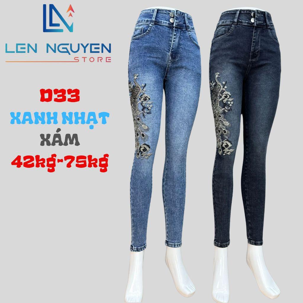 D33_Quần jean nữ, dài, lưng cao, quần bò nữ dáng ôm, quần rin nữ có big size, cho 42kg đến 75kg,LEN NGUYEN STORE - Xanh Nhạt