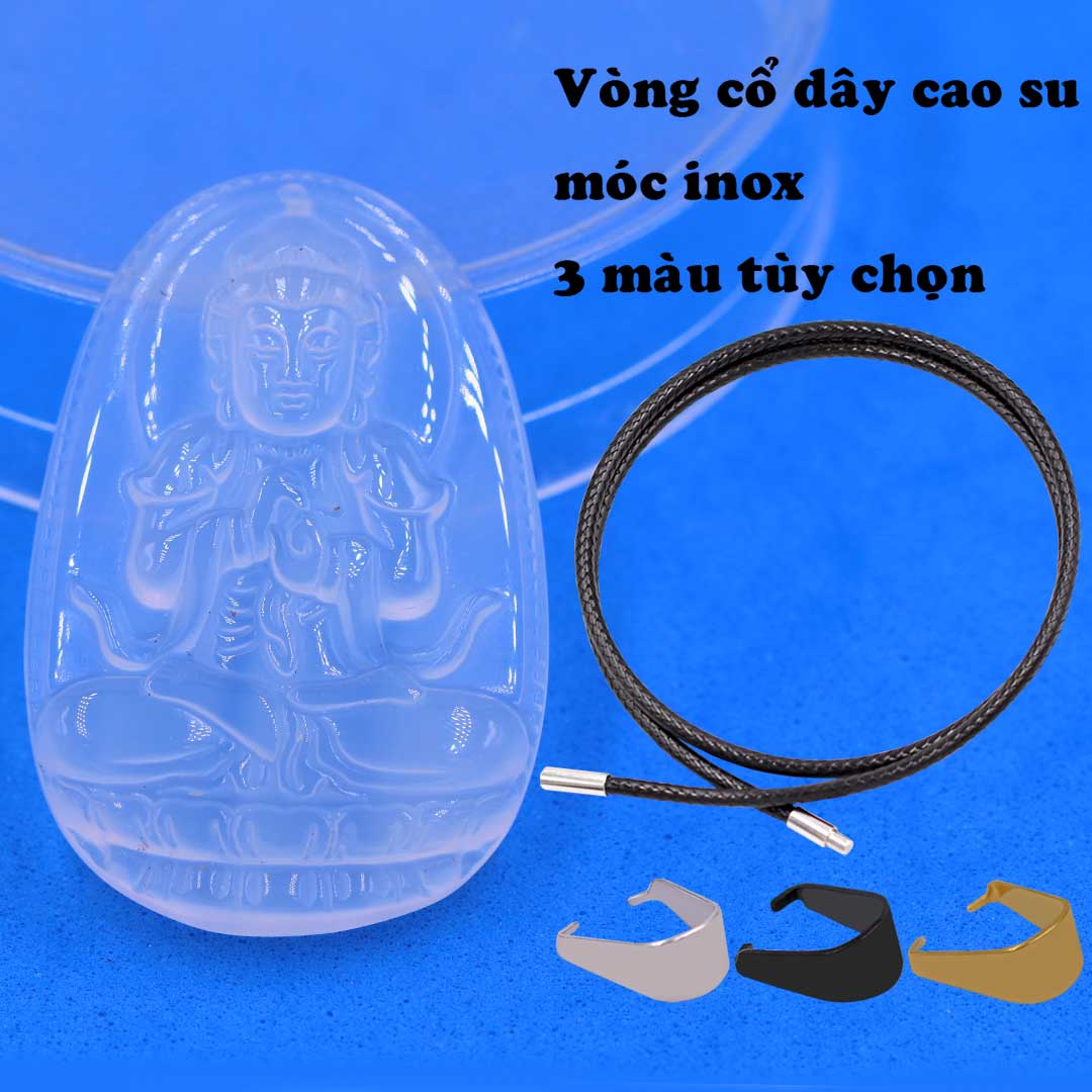 Mặt Phật Đại nhật như lai mã não trắng kèm vòng cổ dây cao su đen + móc inox trắng, mặt dây chuyền Phật bản mệnh, Bất động minh vương-A di đà-Đại nhật như lai- Đại thế chí-Hư không tạng-Phổ hiền-Thiên thủ thiên nhãn-Văn thù