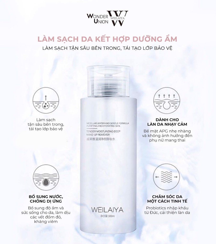 Tẩy trang Weilaiya Tender Moisturizing Deep Make Up Remover làm sạch lớp trang điểm 300 ml