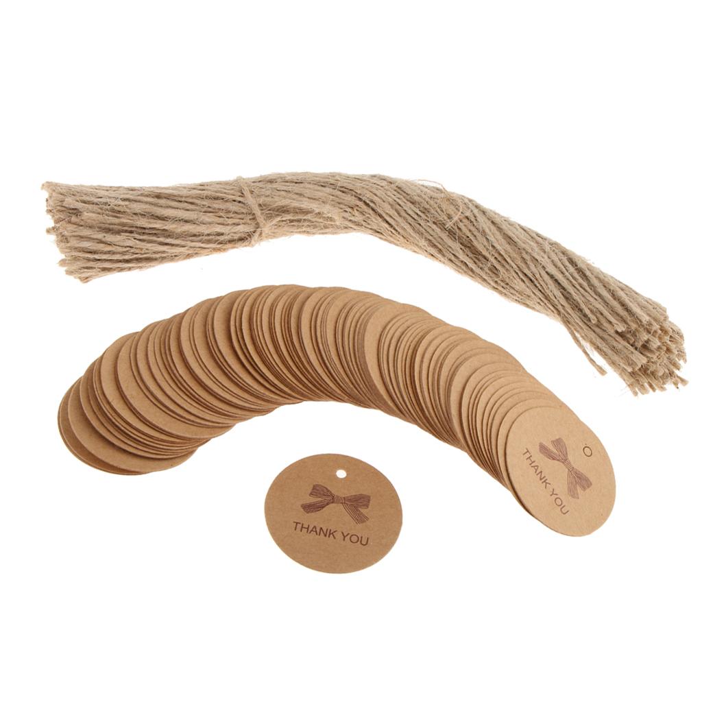 100 Vintage Tròn Giấy Kraft Thẻ Cảm Ơn Bạn Tặng Thẻ Đảng Treo Thẻ