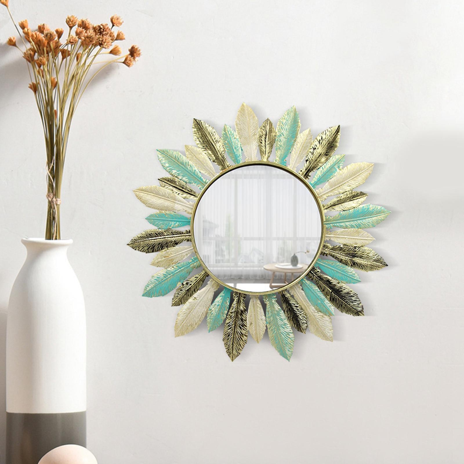 Iron Art Feather Mirror Wall Decor Boho Hanging Mirror for Bedroom Apartment