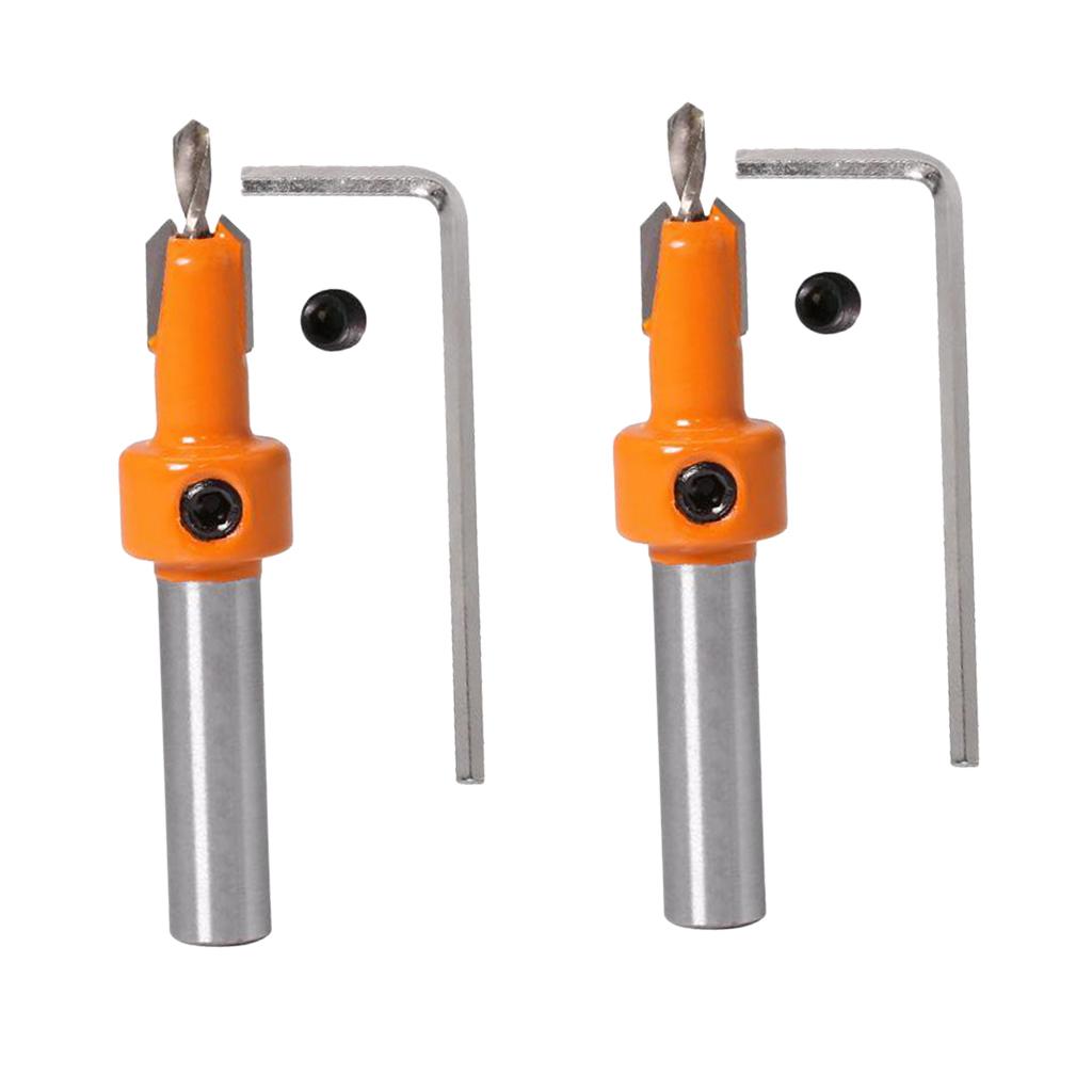 2Pcs Countersink Drill Bits - 8mm Shank Woodworking Chamfer Counter Bit with Key