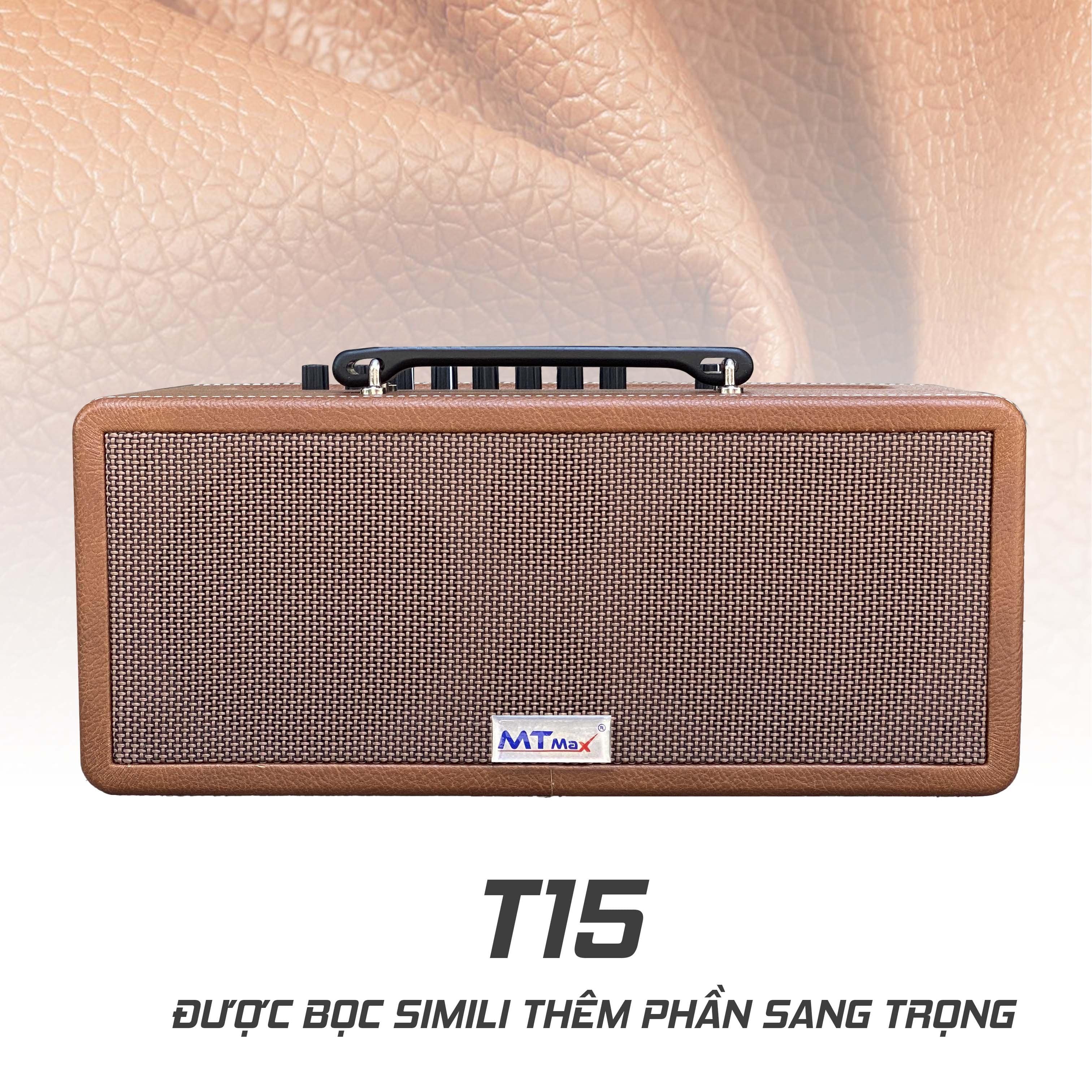 Loa kéo xách tay du lịch MTMAX T15 tích hợp vang chuyên nghiệp karaoke bluetooth 5.0 thiết kế sang trọng kèm 2 micro không dây hàng chính hãng