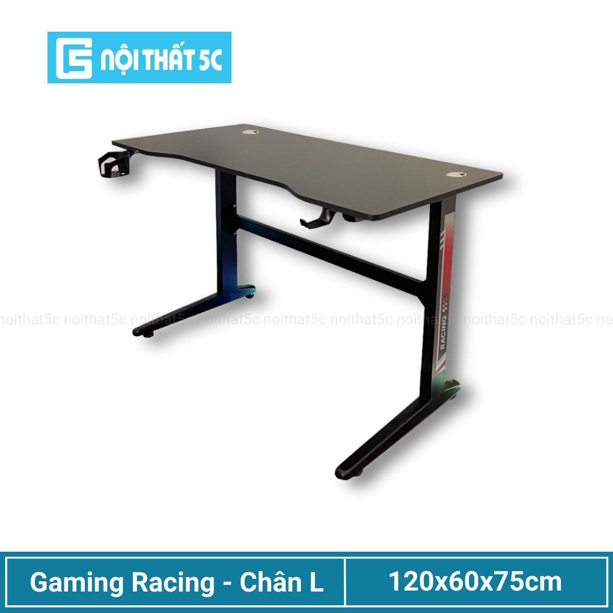 Bàn Gaming Racing kèm phụ kiện giá treo tai nghe+giá để cốc xoay 360 độ, Bàn làm việc thông minh tích hợp 2 lỗ luồn dây điện