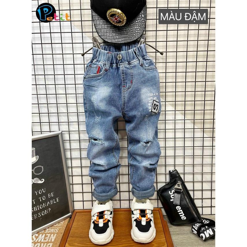 Quần jeans dài phong cách cho bé trai đi tiệc mặc tết đẹp size 10-22kg hàng co giãn thoải mái