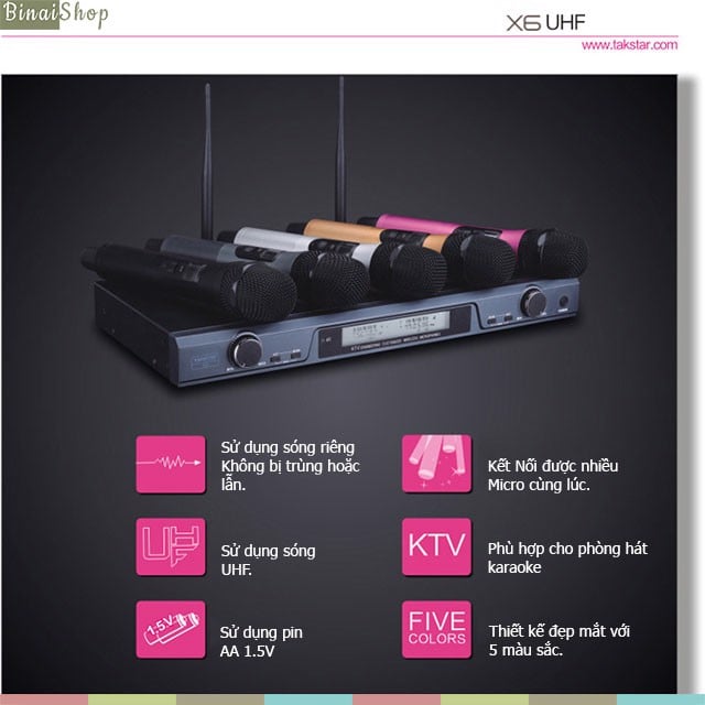 Takstar TS-8807TT / TS-8807HH - Micro Không Dây UHF 2 Kênh Cho Hội Nghị, Giảng Dạy, Phát Thanh- Hàng chính hãng