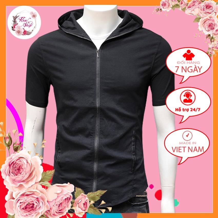 Áo hoodie cotton mùa hè. áo thể thao có mũ trùm đầu mỏng cộc tay hợp thời trang có khóa N1