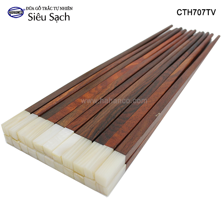 Đũa gỗ Trắc đầu ốc xà cừ trắng (Hộp 10 Đôi vuông) CTH707TV - Tặng kèm hộp đẹp làm quà tặng