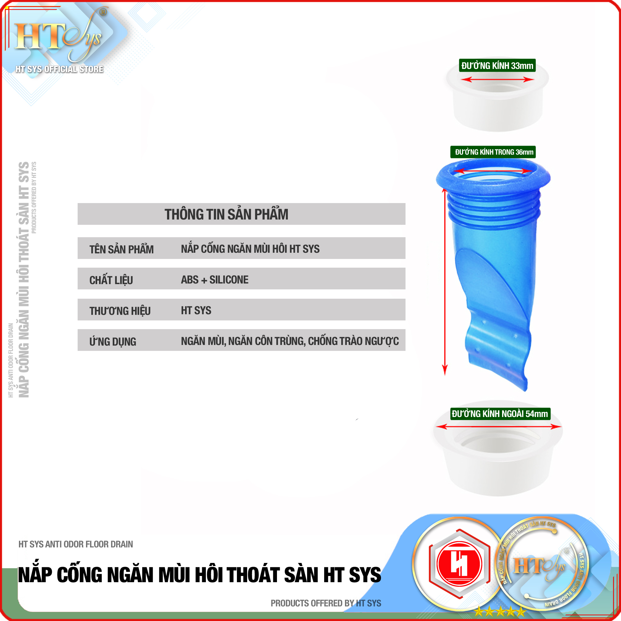 Combo 3 Dụng cụ bịt nắp cống silicon HT SYS - Ngăn mùi thoát sàn - Ngăn trào ngược nhà tắm -  Ngăn côn trùng xâm nhập