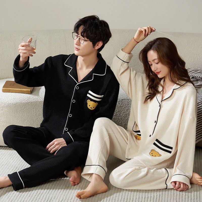 Bộ Ngủ Pijama Đôi Nam Nữ Chất Liệu Bông Cotton Mềm Mịn Co Giãn Hàng Cao Cấp QC