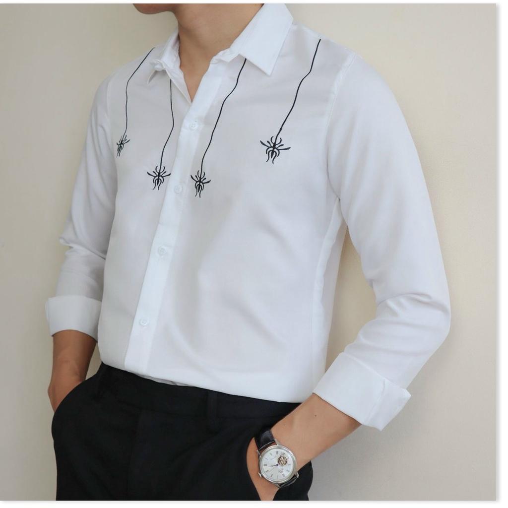 Áo sơ mi in thêu dài tay nam cực đẹp