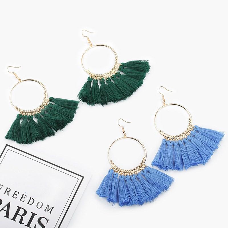 Khuyên tai tròn tua rua phong cách Bohemian cổ điển dành cho nữ