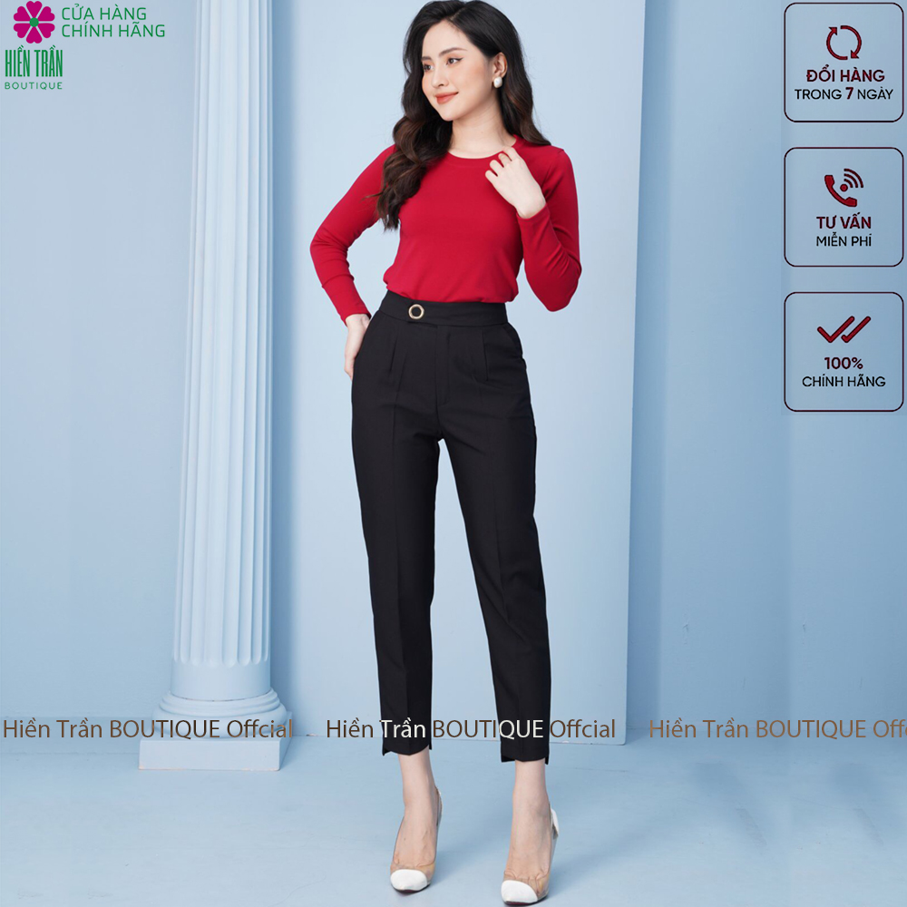 Quần baggy nữ Hiền Trần BOUTIQUE đai tròn đẹp cúc bấm đồ công sở form dáng chuẩn chất vải cao cấp