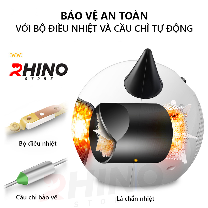 Máy sưởi ấm mùa đông mini Rhino W201 - quạt sưởi tiểu quỷ để bàn văn phòng, kèm bộ sticker cảm xúc tùy chỉnh - Hàng chính hãng