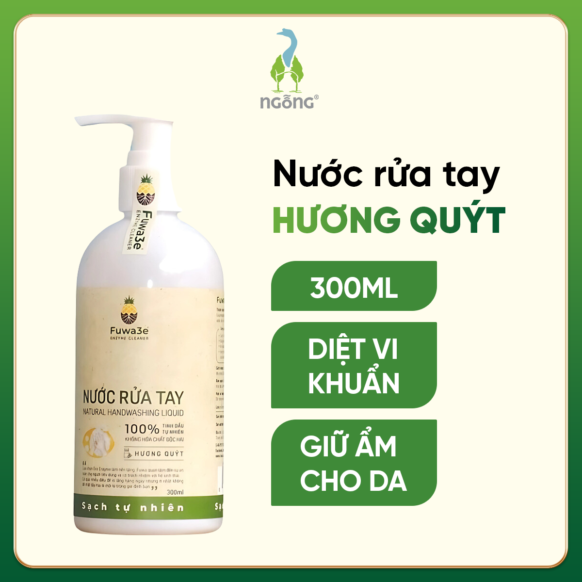 Nước Rửa Tay Fuwa3e Hương Quýt Diệt Khuẩn Dưỡng Ẩm Da An Toàn Cho Bé Chai 300ml