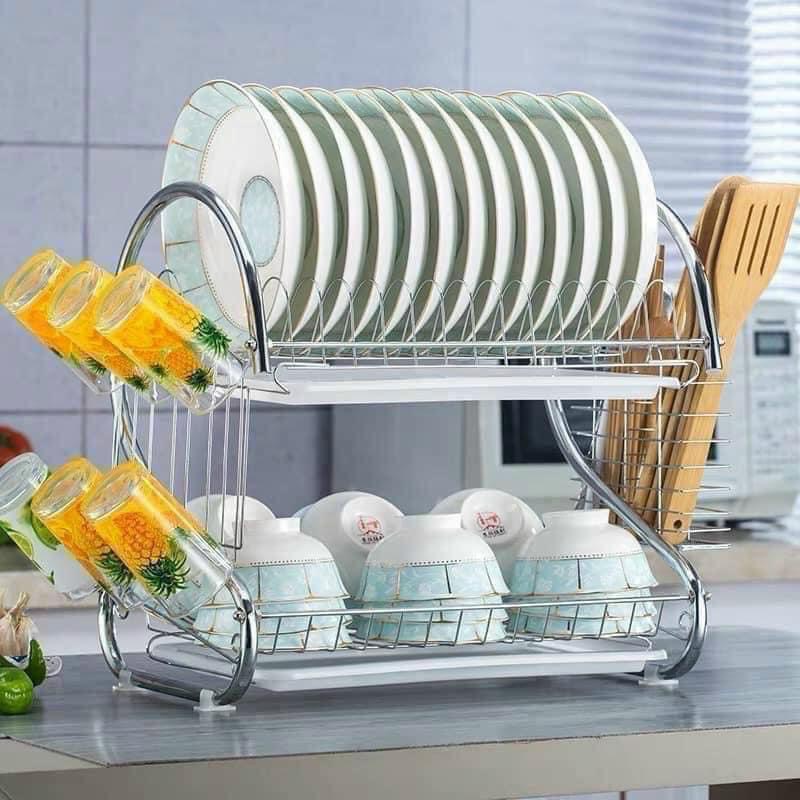 Kệ Úp Chén Inox Đa Năng 2 Tầng Hình Chữ S