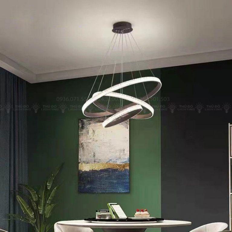 Đèn thả pha lê Đèn Thả 3 Vòng Black Plastic sang trọng đẳng cấp 3 chế độ ánh sáng có điều khiển từ xa tiện dụng