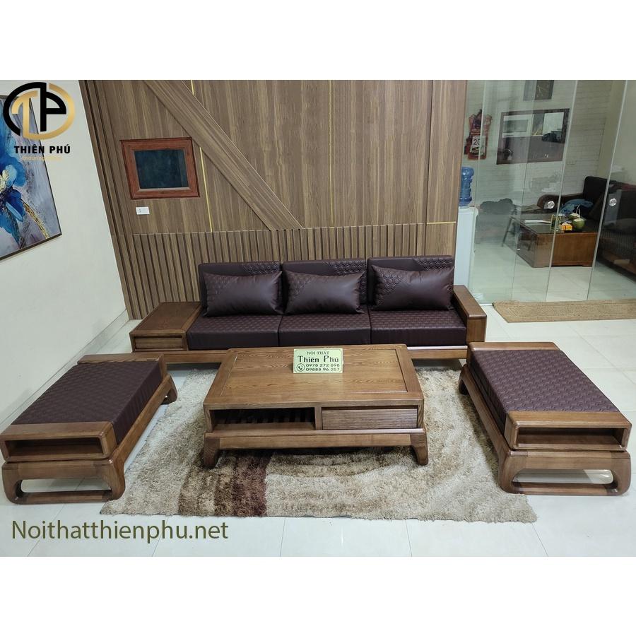 Hàng Kỹ - Sofa Văng Chân U Mã TP 179, Gỗ Sồi Nga Màu Óc Chó, Đệm mút K43, Da Microfiber Giá Tại Xưởng