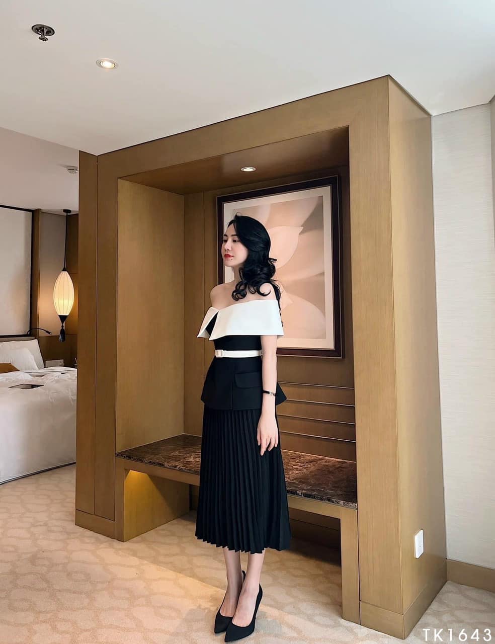 Áo peplum trễ vai kèm belt túi nắp hàng thiết kế cao cấp