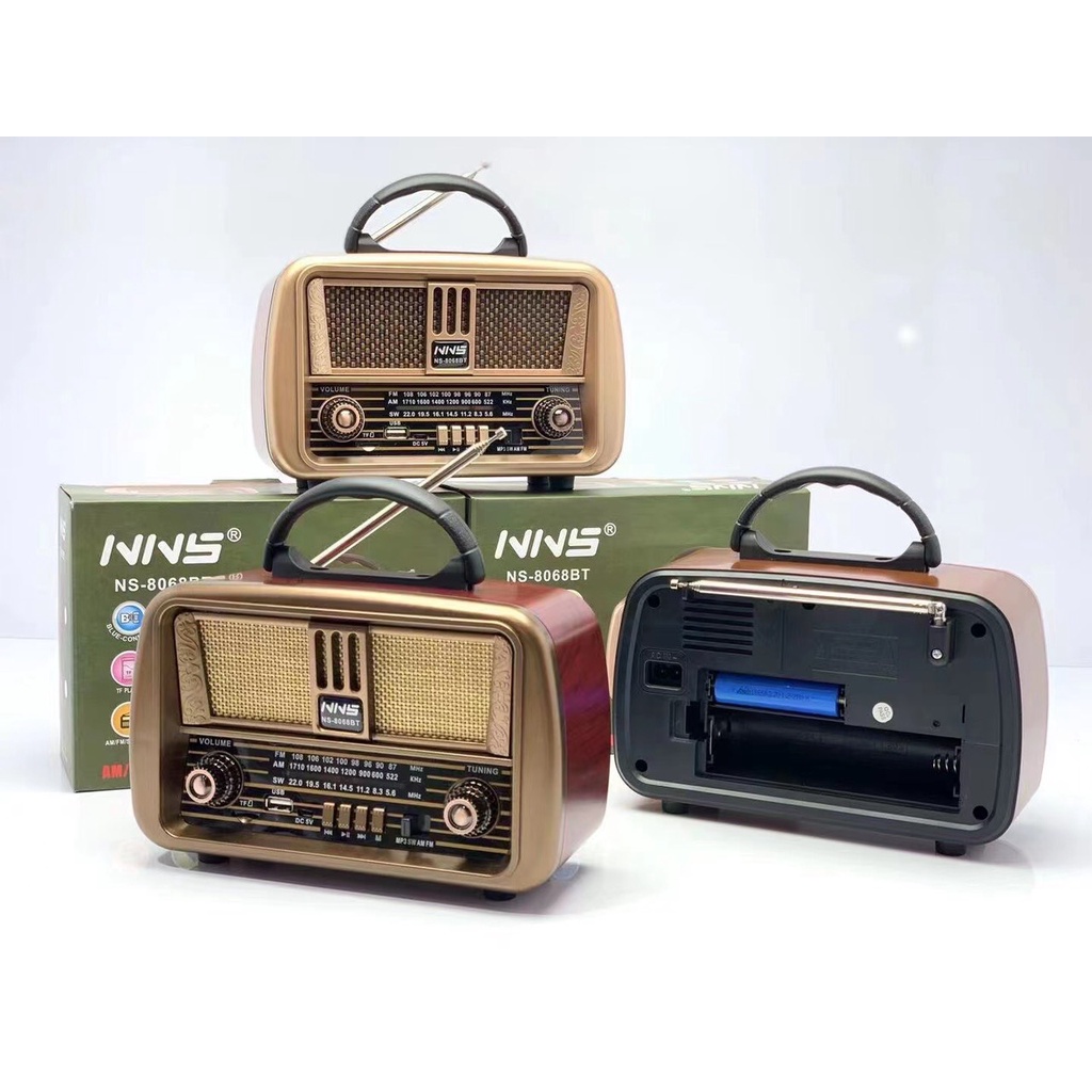 Đài FM Bluetooth/USB/TF NNS NS-8070BT Đài phát thanh cổ điển Vintage  Fm Am Sw 3 băng tần với USB Sd Tf Mp3 Radio vân gỗ Hàng Chính Hãng