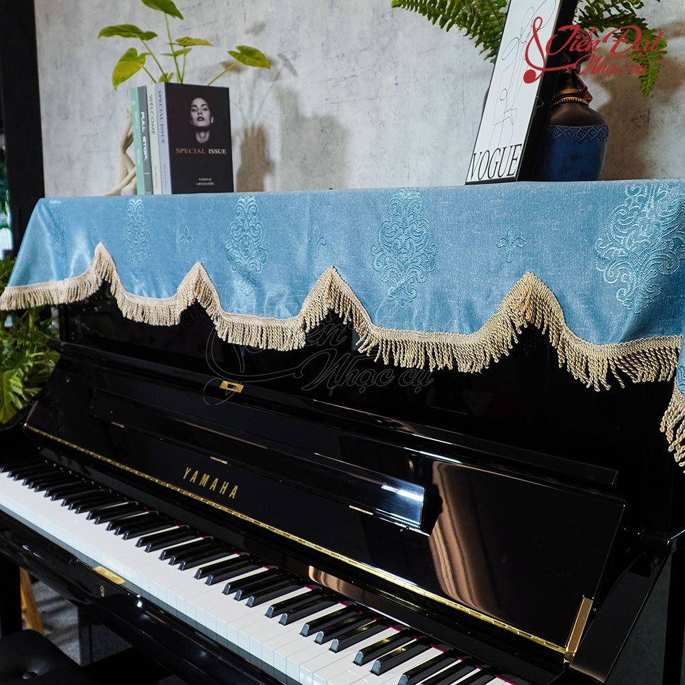 Khăn Phủ Đàn Piano Màu Xanh, Họa Tiết Hoa Đào KU-033