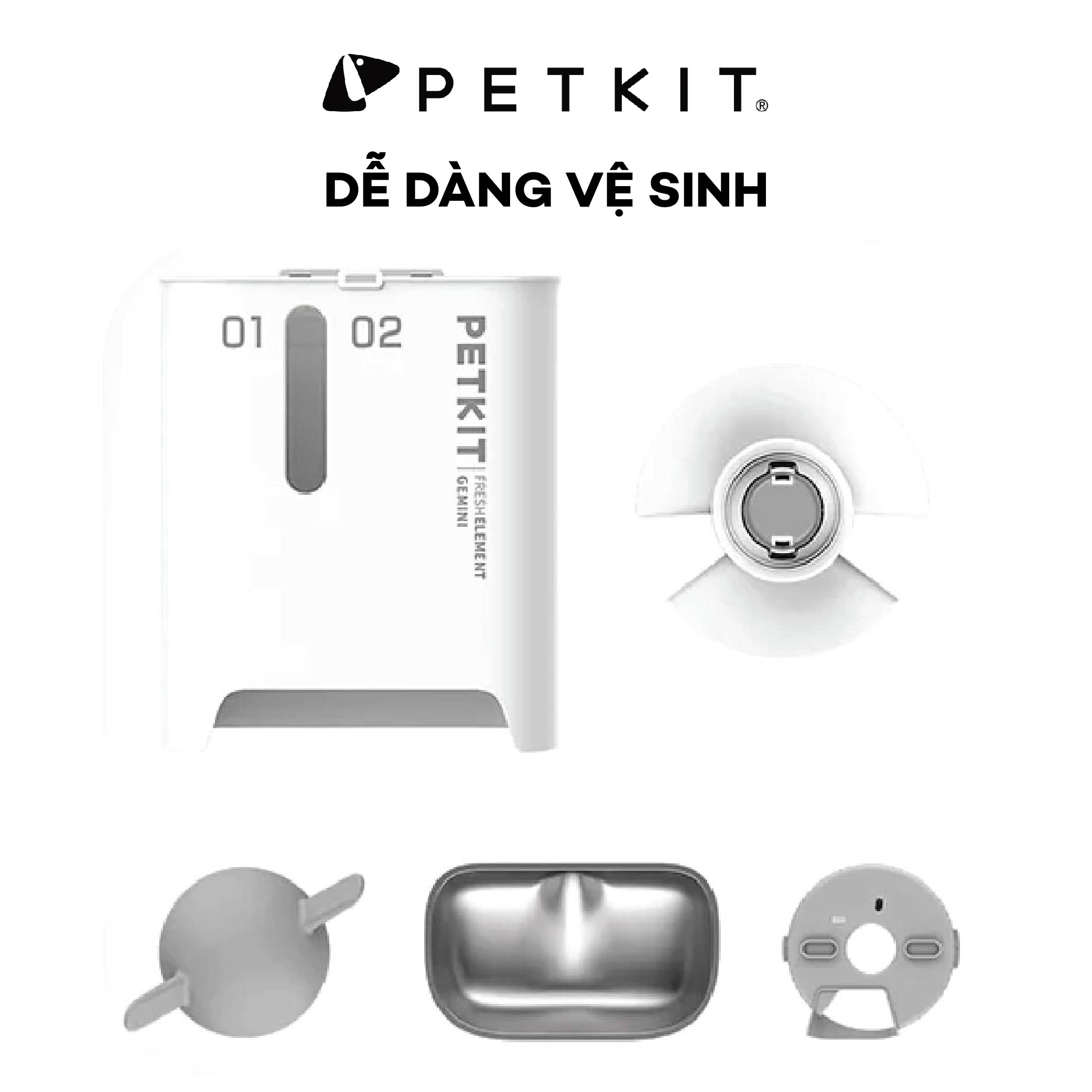 Máy Cho Chó Mèo Ăn Tự Động Petkit Gemini Kết Nối Wifi, Hai Ngăn, Dung Tích 5 Lít