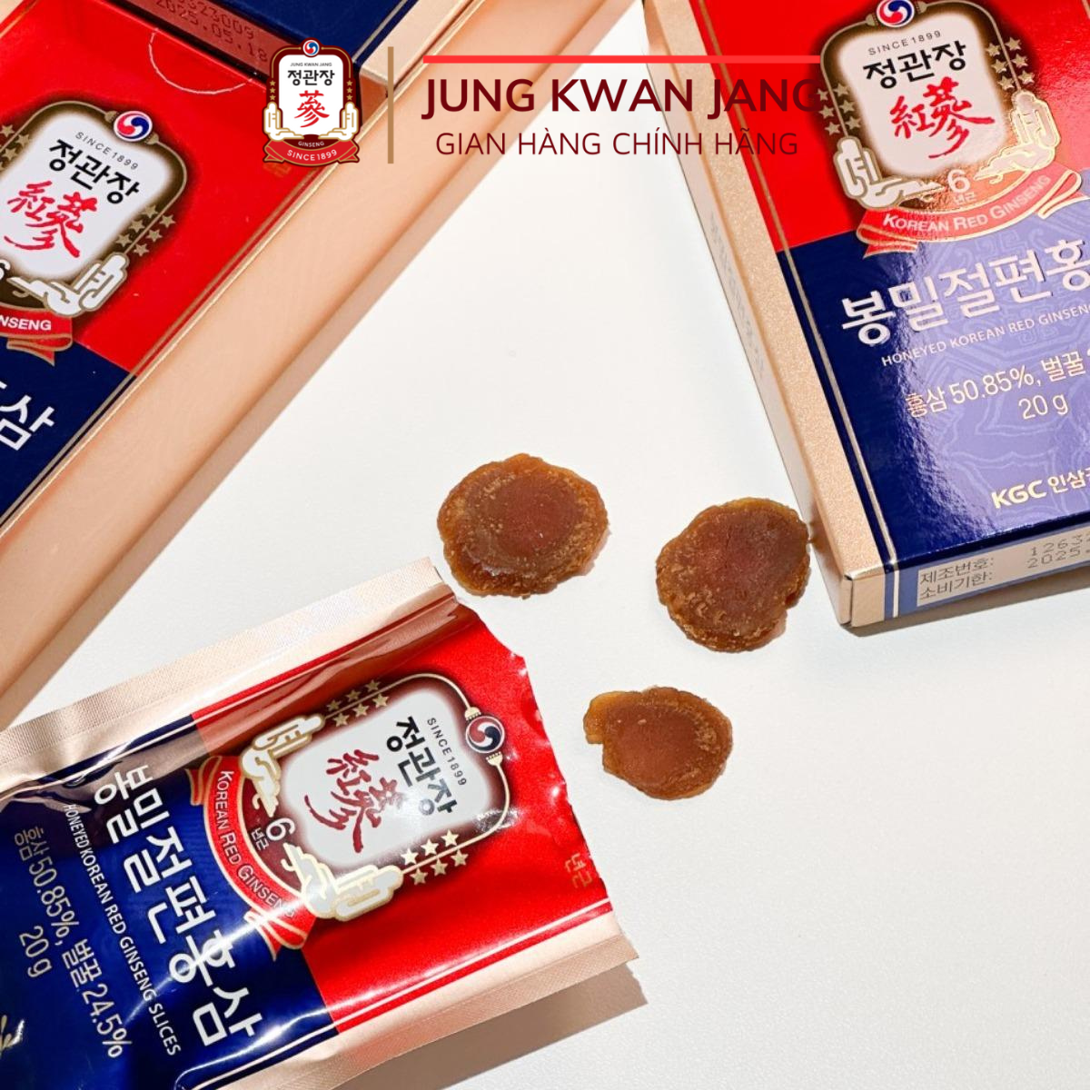 Hồng Sâm Lát Tẩm Mật Ong Hàn Quốc KGC Jung Kwan Jang (20g x 6 gói)