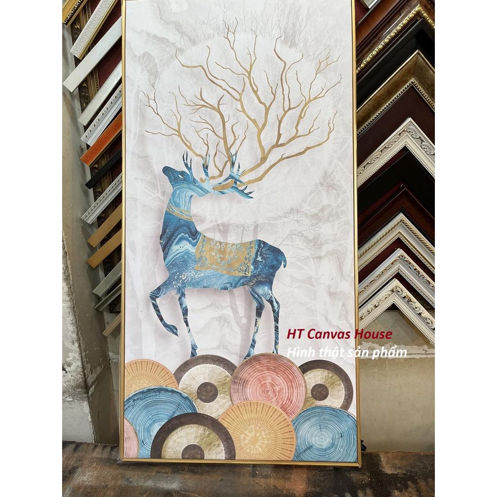 Tranh canvas treo tường HƯƠU MAY MẮN + khung composite và đinh treo – decor phòng đẹp và sang trọng